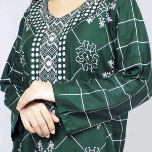 2 Pcs Women Stitched Linen Printed Suit Round Neck