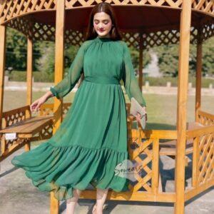 Women Stitched Chiffon Frill Maxi