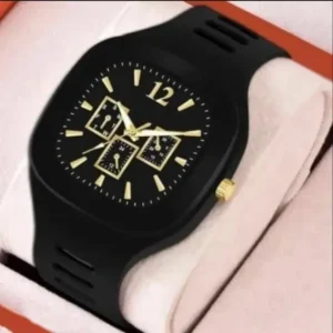 mens square black gold watch