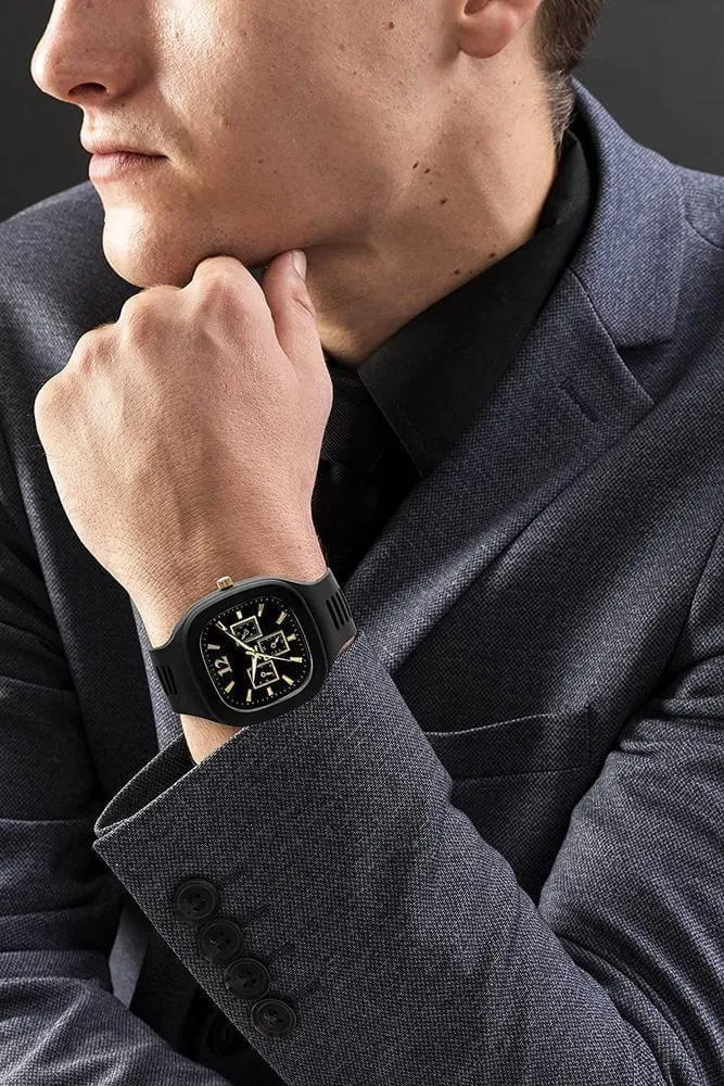 mens square black gold watch - view 4