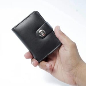 mens black leather wallet snap closure