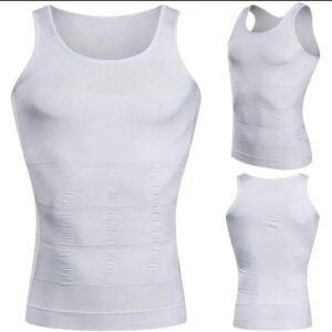 Men's Slim Fit Stretch Vest - White Nylon Undershirt (S to 3XL)