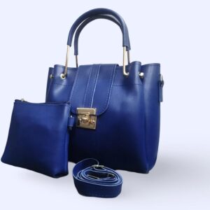 blue pu leather handbag set