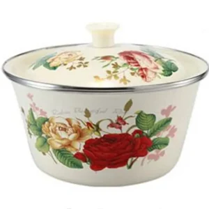 enamel basin with lid floral