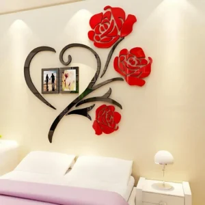 Heart Rose Wall Art with Photo Frames - MDF Wall Decor 26 Inch