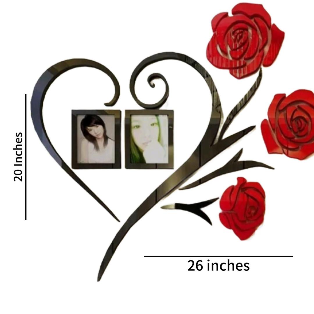 Heart Rose Wall Art with Photo Frames - MDF Wall Decor 26 Inch – photo 2