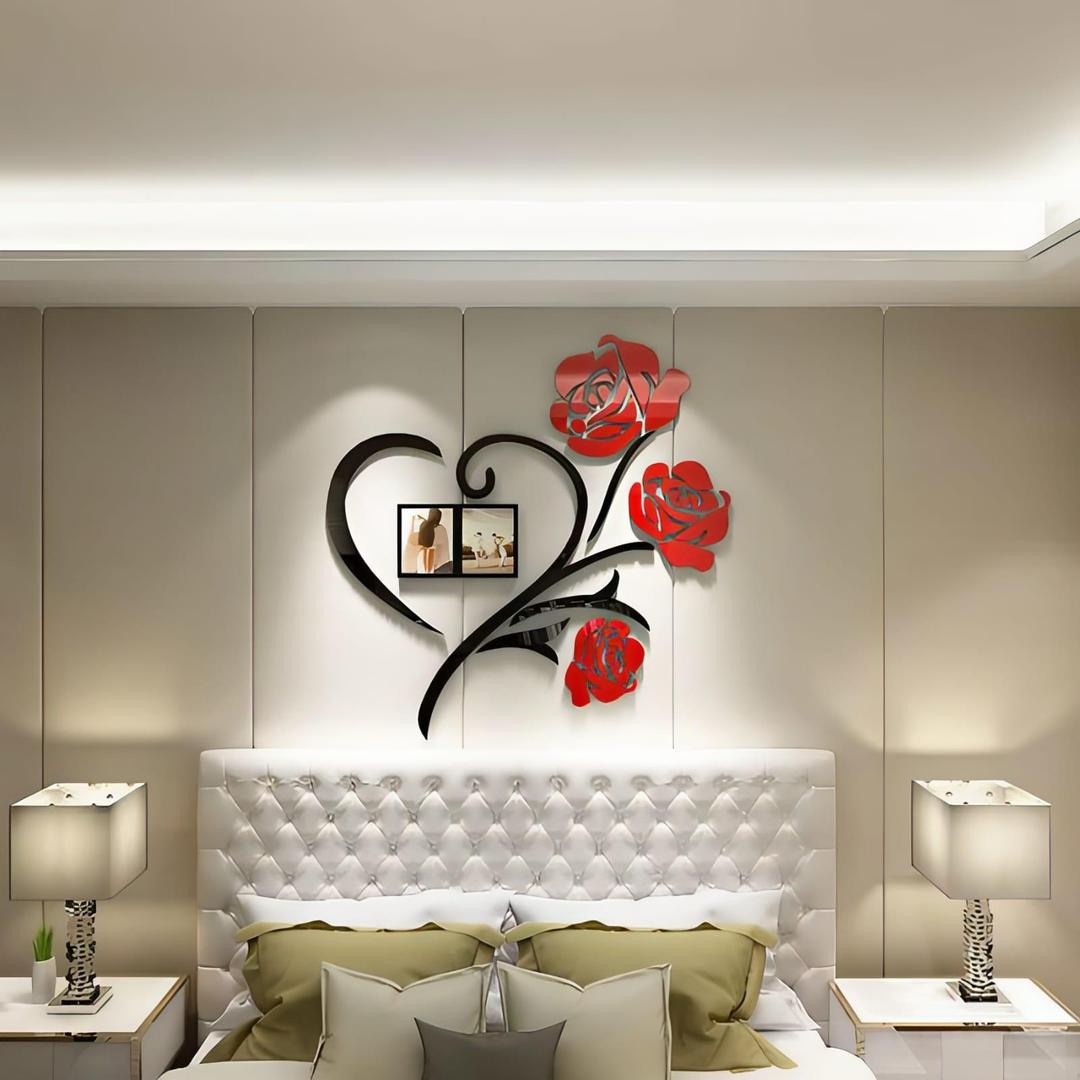 Heart Rose Wall Art with Photo Frames - MDF Wall Decor 26 Inch – photo 3
