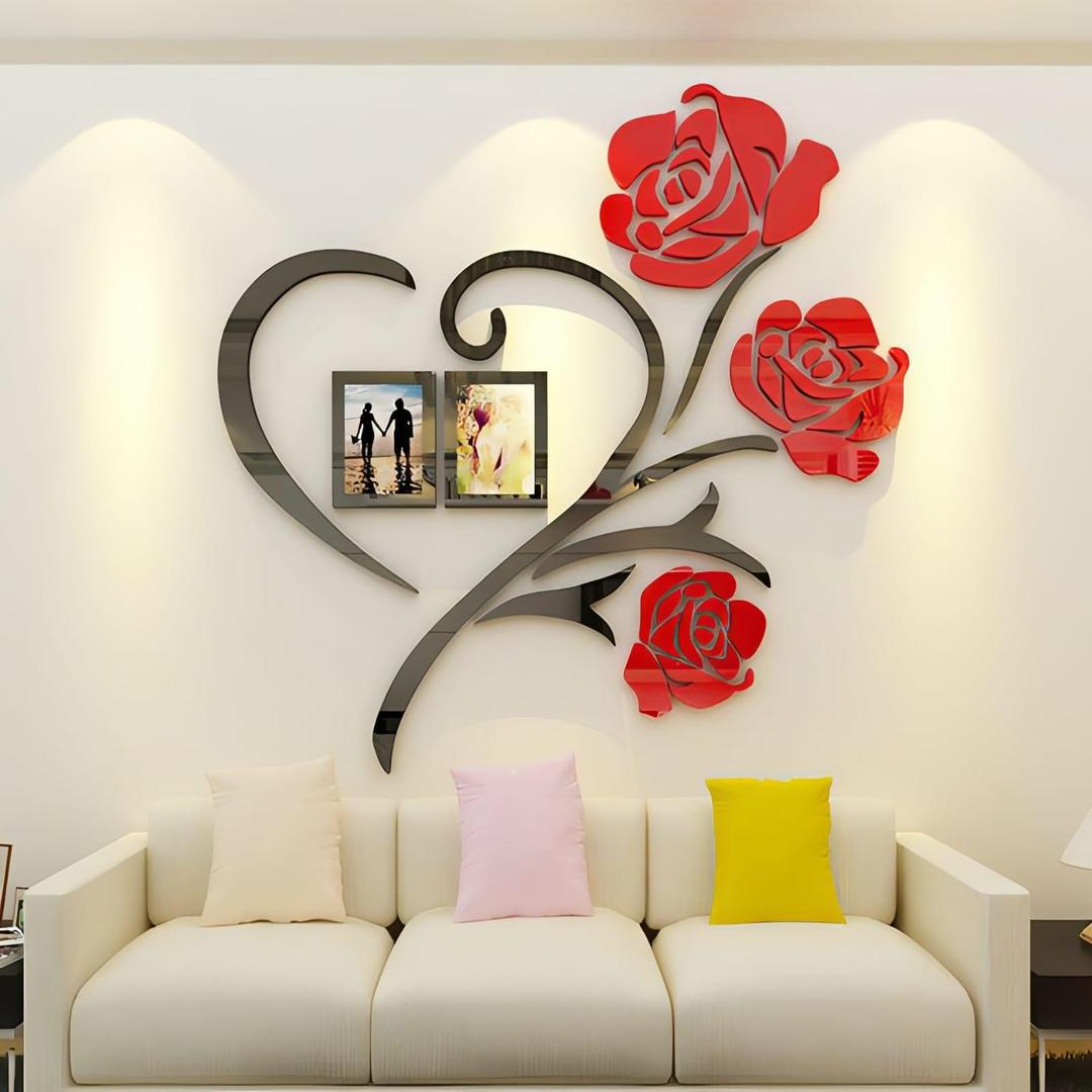 Heart Rose Wall Art with Photo Frames - MDF Wall Decor 26 Inch – photo 4