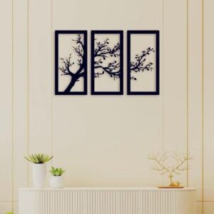 tree wall art set of 3 black