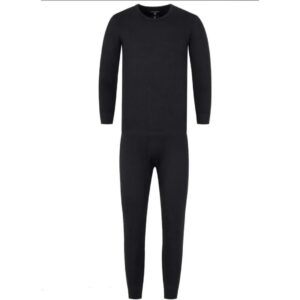 Men's Black Wool Thermal Suit - Warm Thermal Top & Trouser Inner Set