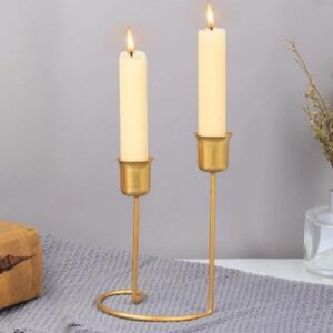 2-Cup Metal Candle Stand - Minimalist Candle Holder for Table Decor