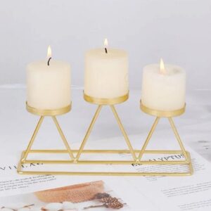 3-Cup Iron Candle Stand - Geometric Black and Gold Candle Holder