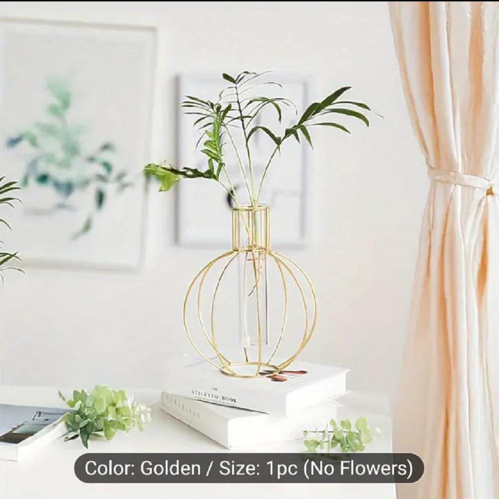 golden geometric iron vase - view 2