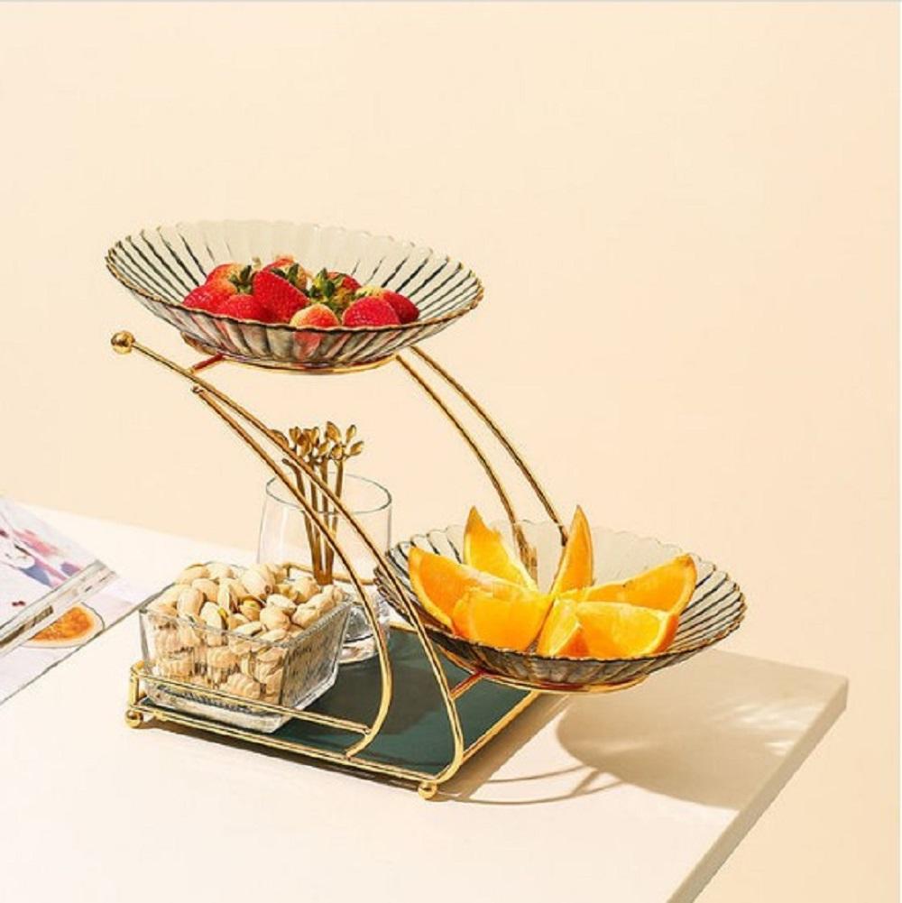 golden two tier glass bowl stand