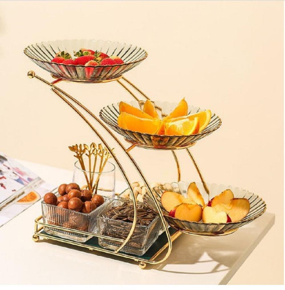 golden two tier glass bowl stand - view 2
