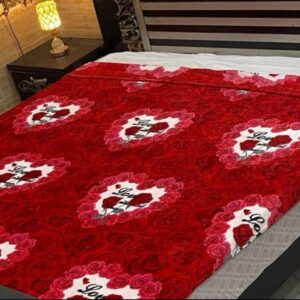 Printed Fleece Double Bed Blanket - Red Floral Soft Winter Blanket