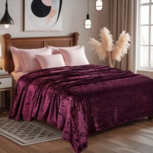 Plain Fleece Double Bed Blanket - Maroon Soft Warm Winter Blanket