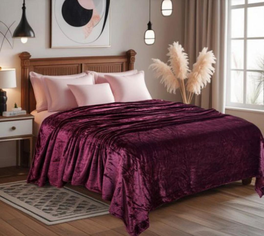 Plain Fleece Double Bed Blanket - Maroon Soft Warm Winter Blanket