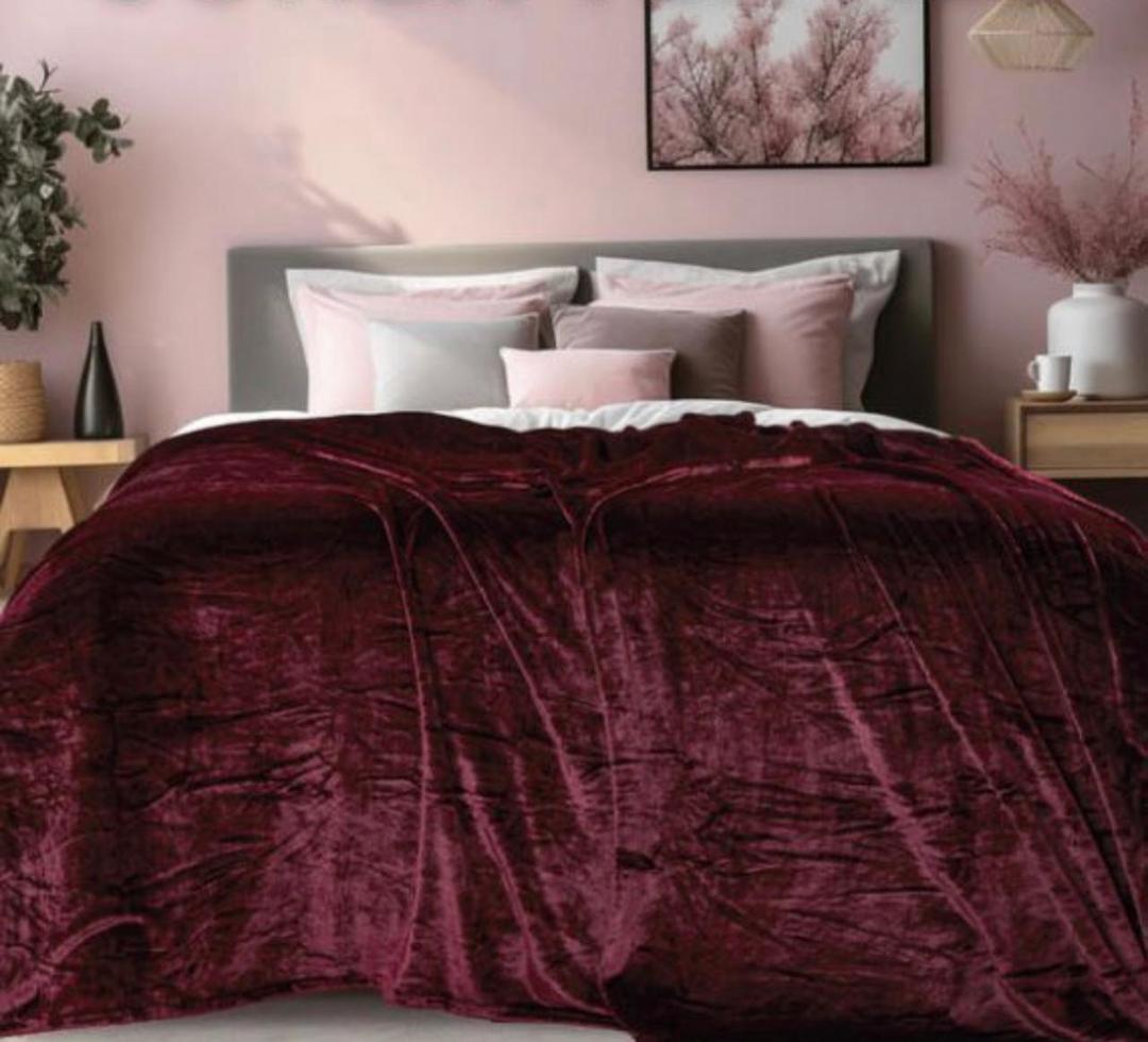 Plain Fleece Double Bed Blanket - Maroon Soft Warm Winter Blanket – photo 2