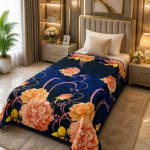 Printed Fleece Single Bed Blanket 89 x 60 Inch - Blue Floral Winter Blanket