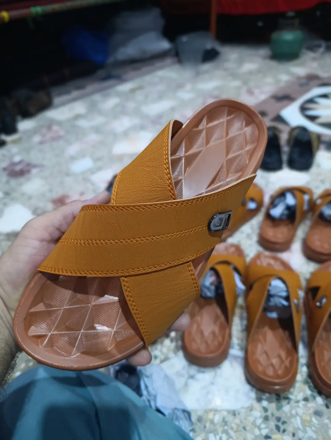 Men's Cross Strap Slide Sandals - Tan Brown Comfortable Slippers (Size 6-11)