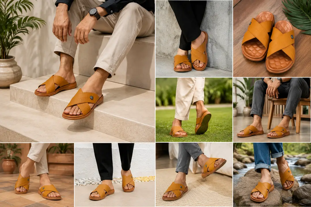 Men's Cross Strap Slide Sandals - Tan Brown Comfortable Slippers (Size 6-11) – photo 4