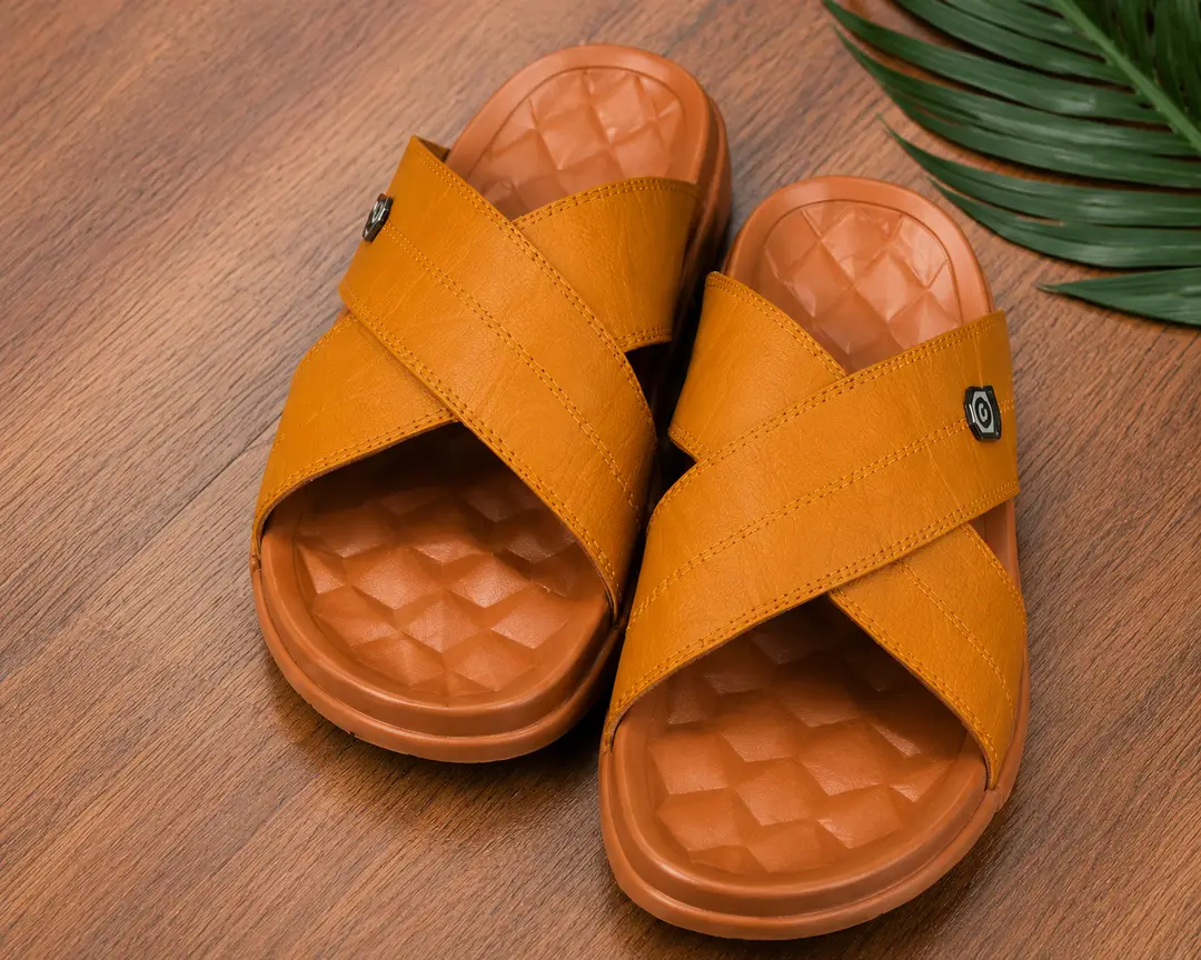 Men's Cross Strap Slide Sandals - Tan Brown Comfortable Slippers (Size 6-11) – photo 6