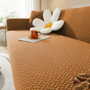 Velvet Textured Fitted Sofa Cover 5 Seater - Mustard Stretch Sofa Covers (3+1+1)