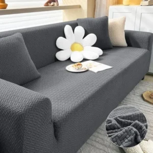 Velvet Textured Fitted Sofa Cover 5 Seater - Grey Stretch Sofa Covers (3+1+1)