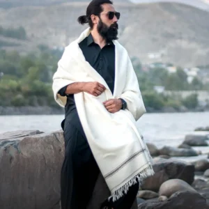 mens white pashmina wool shawl