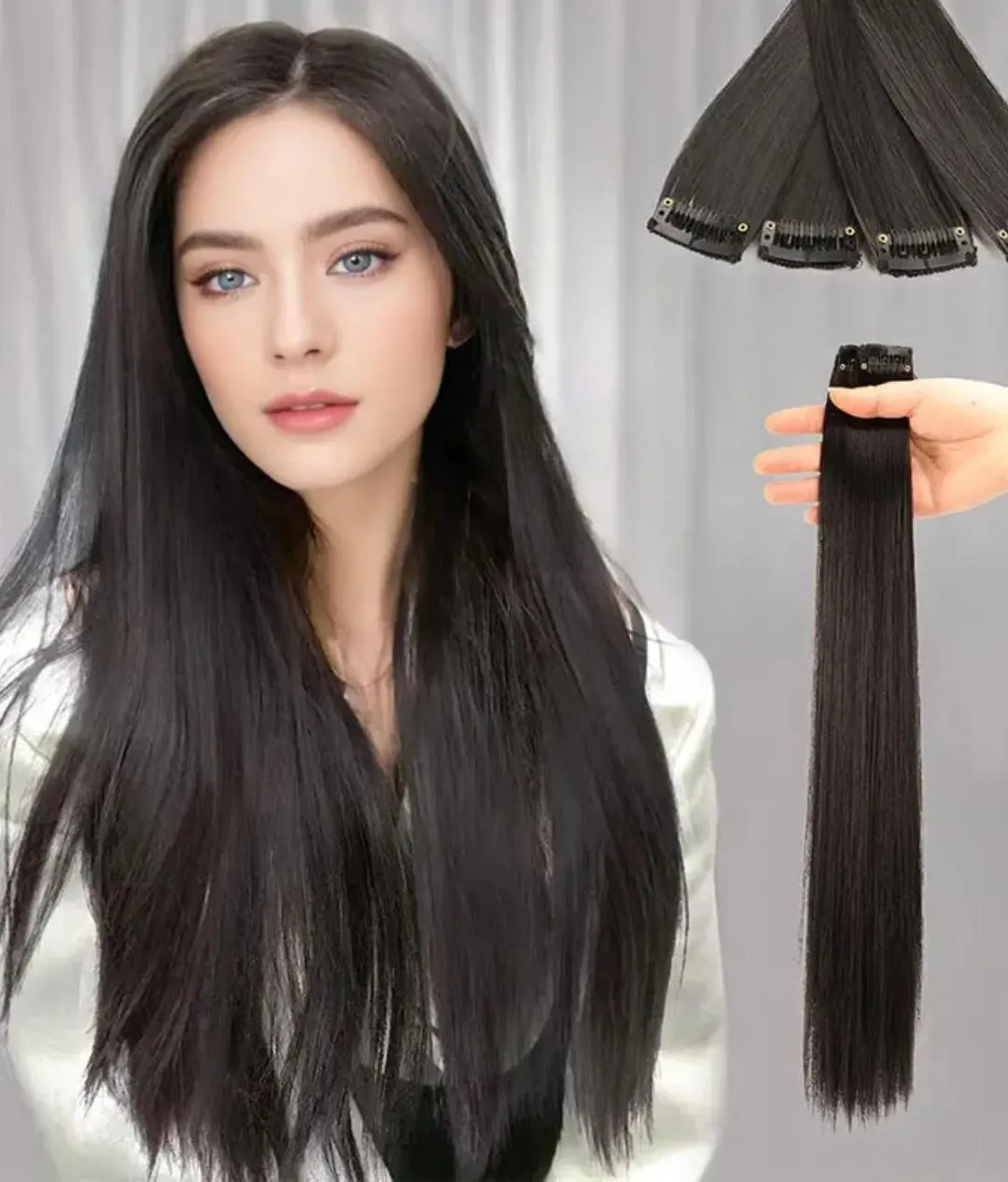 Clip-In Hair Extensions 22 Inch - 6-Piece Synthetic Straight Hair Set – photo 3