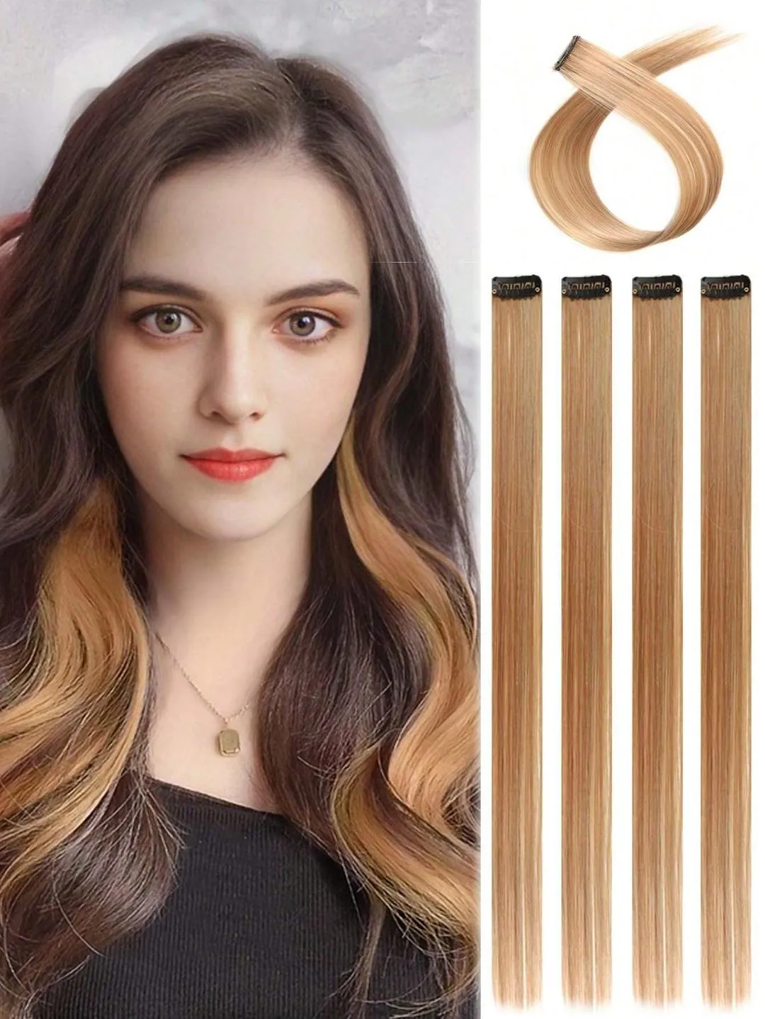 Clip-In Hair Extensions 22 Inch - 6-Piece Synthetic Straight Hair Set