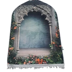 Arch Design Velvet Prayer Mat - Padded Foam Janamaz, 120 cm