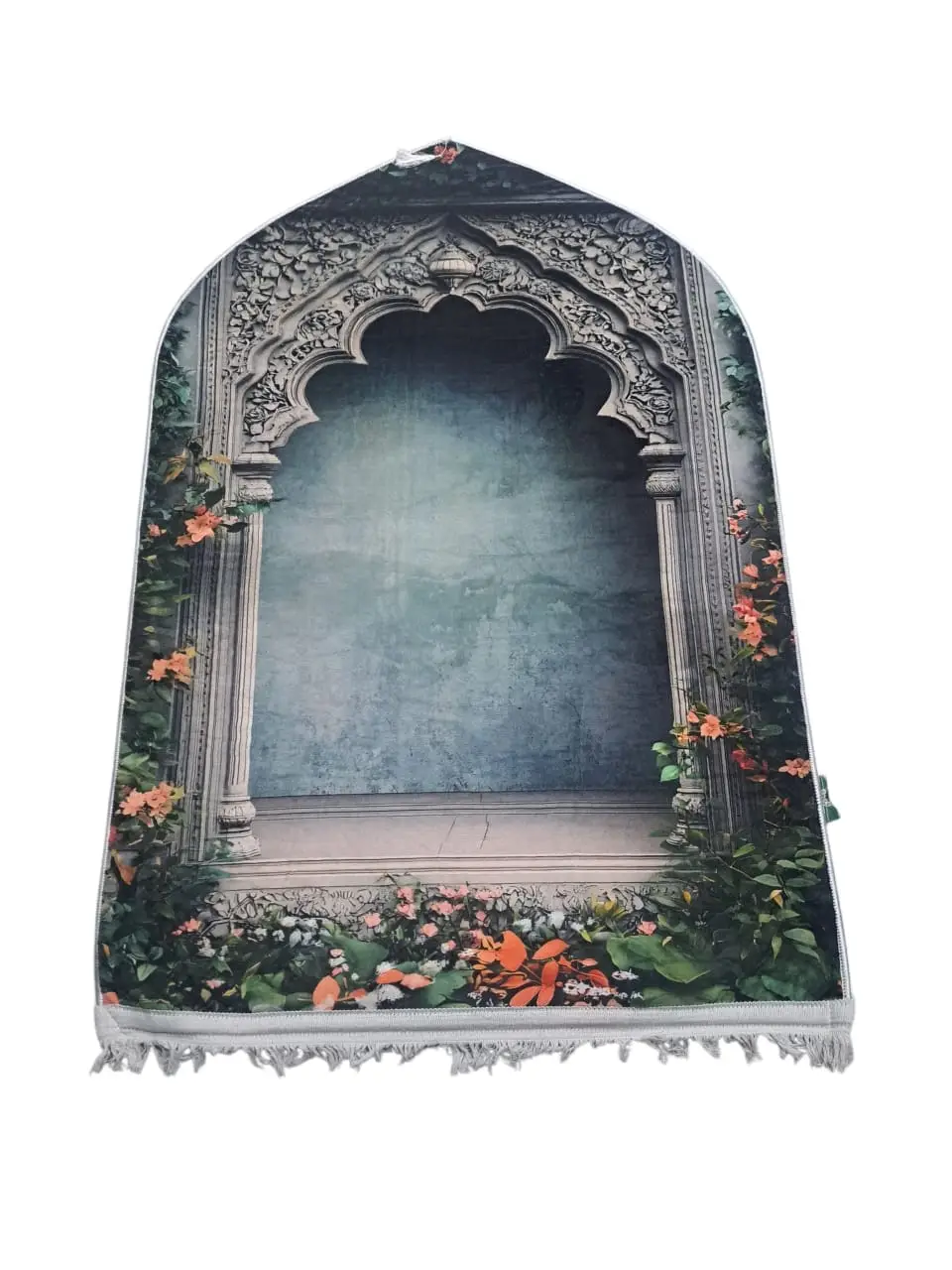 Arch Design Velvet Prayer Mat - Padded Foam Janamaz, 120 cm