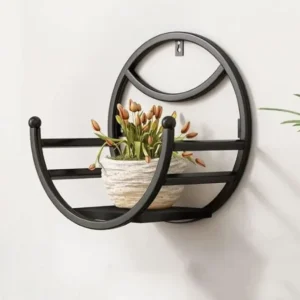 Round Wall Plant Stand - Metal Wall-Mounted Plant Holder 12 x 10 Inch
