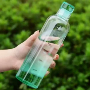 Glass Water Bottle 500 ml with Time Markings - Portable Drinking Bottle