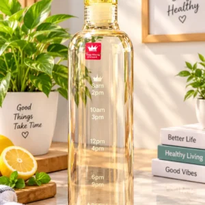 Glass Water Bottle 750 ml with Time Markings - Large Portable Drinking Bottle