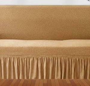5 Seater Fitted Sofa Cover with Frill - Beige Stretch Mesh Sofa Covers (3+1+1)