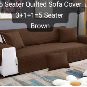5 Seater Quilted Sofa Cover Set - Brown Cotton Sofa Protector (3+1+1)