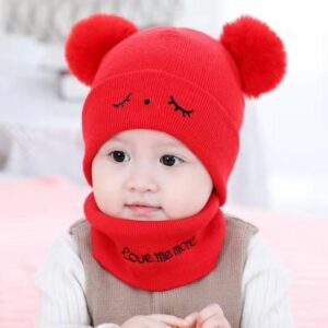 Kids Beanie and Neck Warmer Set - Bear-Ear Winter Cap for Boys and Girls