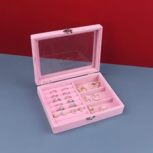 Velvet Jewellery Box with Glass Lid - Ring, Earring & Bangle Organiser